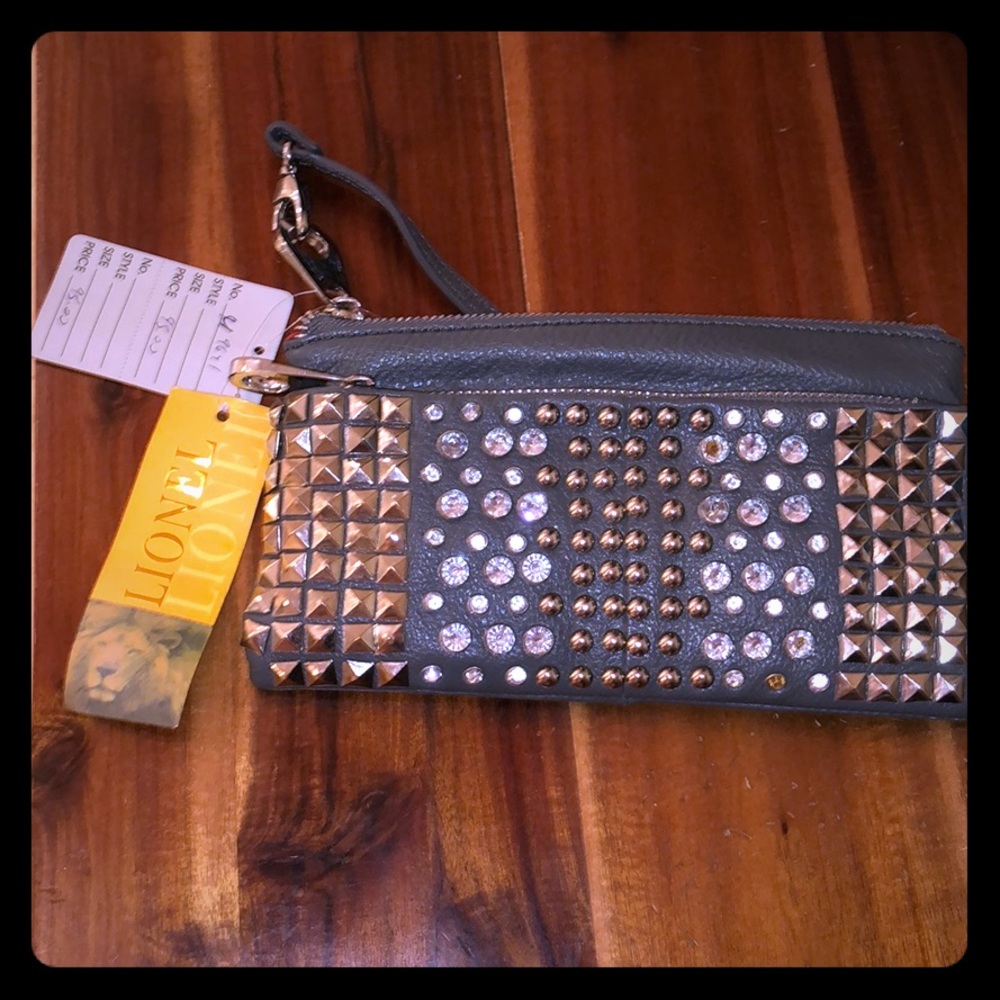 Brand New Lionel Grey Rhinestone Studded Purse